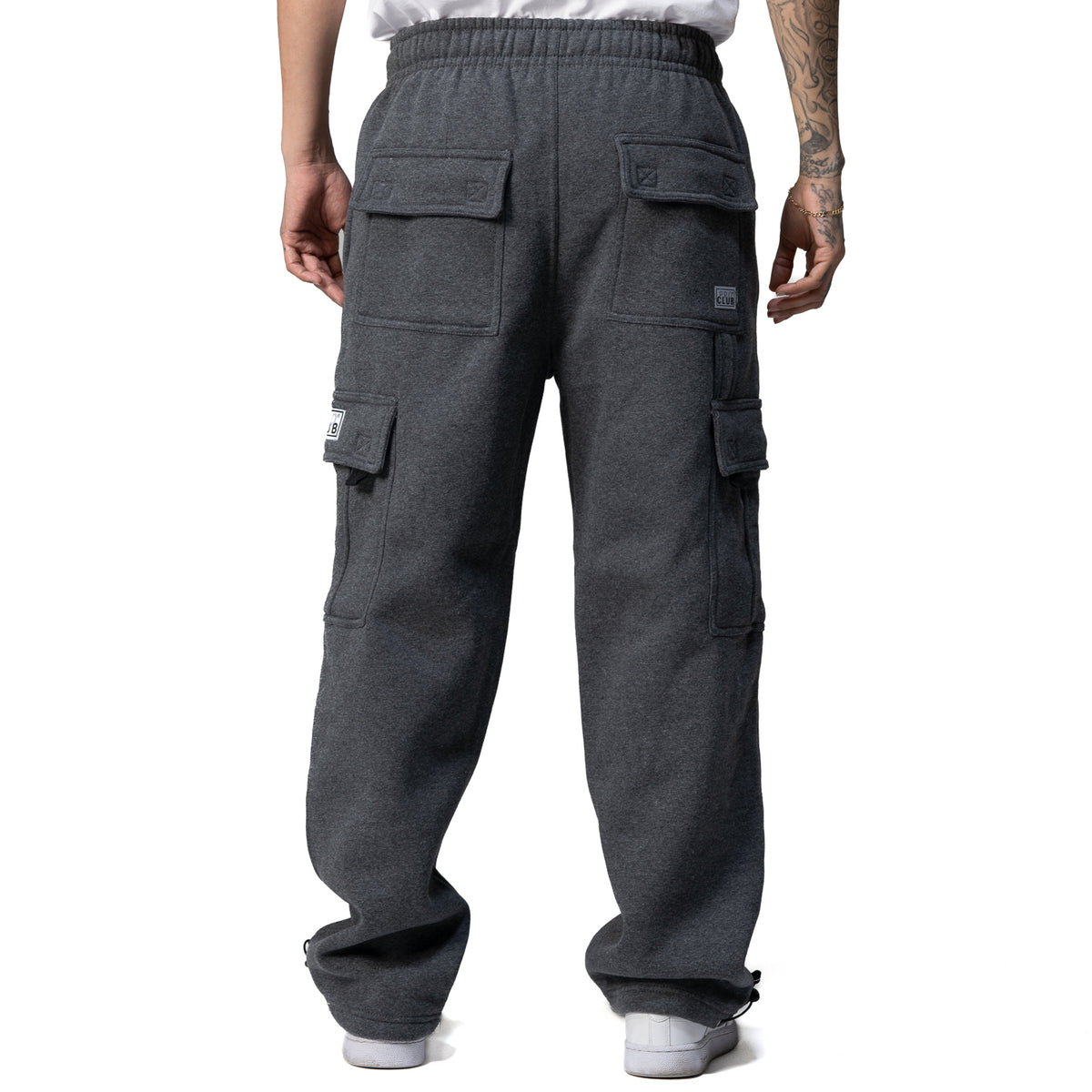 Pro Club Men's Heavyweight Fleece Cargo Pants - Charcoal, back view