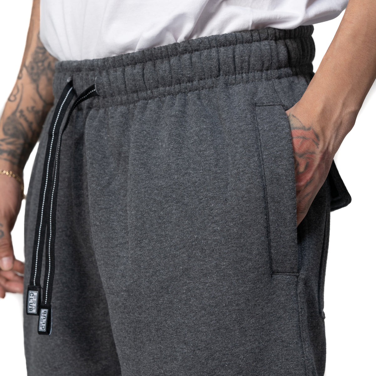 Pro Club Men's Heavyweight Fleece Cargo Pants - Charcoal, waistband detail