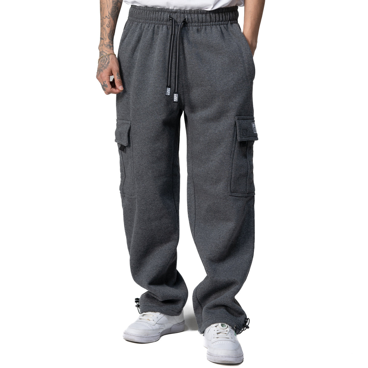 Pro Club Men's Heavyweight Fleece Cargo Pants - Charcoal, front view